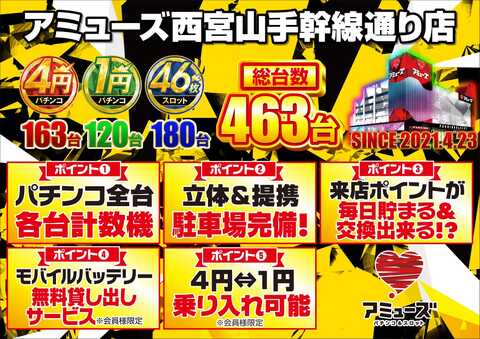 スロット　アミューズ　パチンコ アミューズ西宮山手幹線通り | P-WORLD
